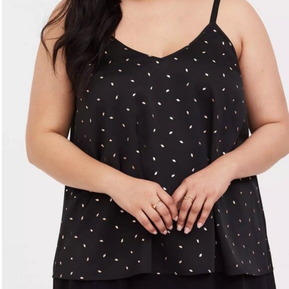 torrid Tops - Torrid Sophie Black Foil Feather Swing Cami Size 5